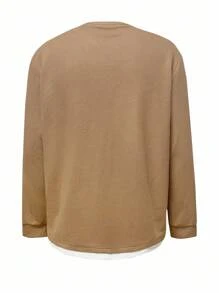 Manfinity Dauomo Men's Casual Colorblock Long Sleeve T-Shirt, Fall - Khaki - View 2