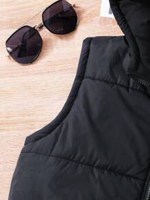 SHEIN Explorewe 适合青少年男孩外出、秋冬季的休闲连帽背心 - 黑色 - 查看 8