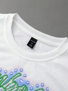 ROMWE MEN Street Life Sudadera con cuello redondo de manga larga con estampado gráfico para hombre, otoño - Blanco - Ver 5