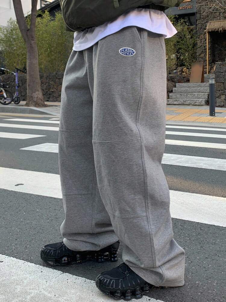 Men's Thermal Lined Letter Embroidered Sweatpants, Autumn/Winter Men Joggers