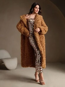Anewsta Oversized Faux Fur Coat, High-End Elegant Design - Brown - View 6