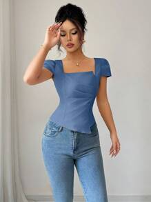 Elenzga Camisas elegantes de verano para damas - Azul - Ver 5