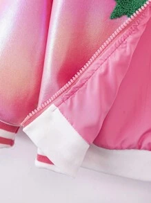 SHEIN Nouvelle veste zippée pour jeune fille pour l'automne/l'hiver, veste de baseball avec broderie 3D vibrante en forme d'étoile à cinq branches sur une serviette, tissu réfléchissant pour un look de rue , nouvelle arrivée pour l'hiver