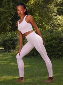 Athîral 休闲健身侧缝高腰紧身裤 - 粉色 - 查看 2