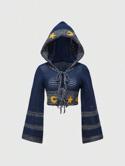 Hippie Bohemian Sun & Moon Print Hooded Cardigan