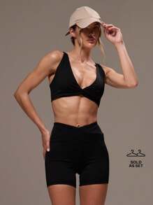 Musera Sport 女士纯色运动套装，健身 - 黑色 - 查看 8