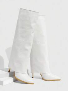 CUCCOO SZL Botas altas de tacón fino y puntera afilada Cuccoo, botas de montar sexys para mujer - Blanco - Ver 8