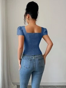 Elenzga Camisas elegantes de verano para damas - Azul - Ver 2