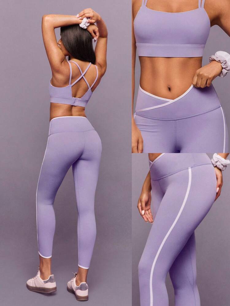 26'' FeatherFit™ Striped Waist Hem Leggings Low Impact Yoga Pilates Daily