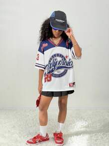 Coolane Kids 女童宽松V领短袖数码印花T恤