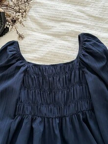 LMoss Kids LMoss  2pcs Tween Girl Woven Solid Puff Sleeve Casual Shirt And Loose Fit Pants Set Little Girl Co Ord Set Girls Spring And Autumn Suit Girls Blouse Set Tween Girl Peplum Top And Wide Leg Pants Girls Navy Two-Piece Set Teen Girls Outfit Sets,Ensemble,Herbst Outfit,Trousse Fall Winter