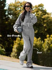 Fluxe 女士休闲纯色针织连帽长袖套头衫 - 淺灰色 - 查看 3