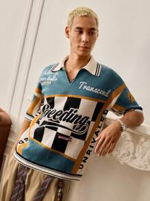 SWAVVY Men's Fashion Letter Striped Short Sleeve Casual Knit Top , Fall Winter - Multicolor - View 7