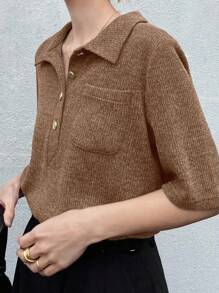 FRIFUL Camiseta de manga corta con cuello polo, ajustada, con decoración de botones metálicos, para verano