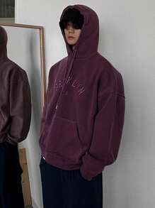 DAZY 男士秋季字母刺绣连帽衫 - 紫色 - 查看 4