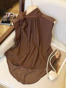 SHEIN 女士纯色时尚宽松无袖雪纺衬衫