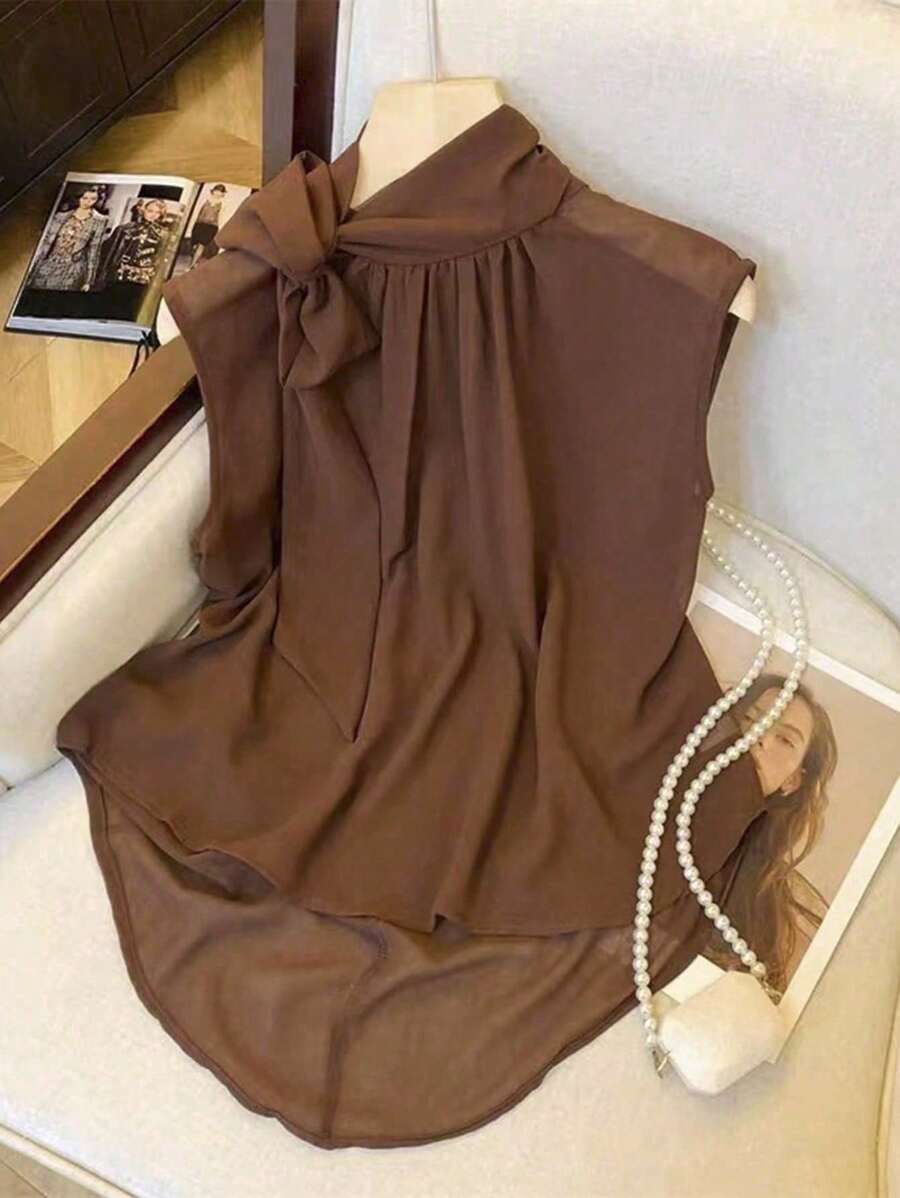 SHEIN 女士纯色时尚宽松无袖雪纺衬衫