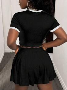 BamGleam Women Two Pieces Outfits For Daily Wear - Black and White - View 2