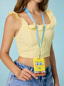 SpongeBob SquarePants | SHEIN 1 pieza Tarjetero con diseño de dibujos animados con cordón, puede sostener 2 tarjetas - Amarillo - Ver 4