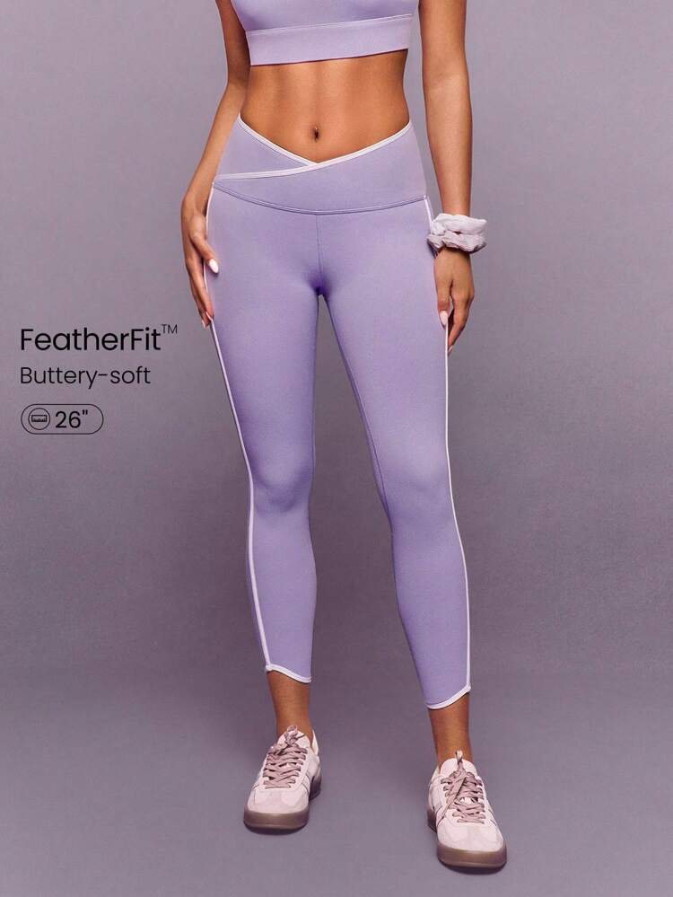 26'' FeatherFit™ Striped Waist Hem Leggings Low Impact Yoga Pilates Daily