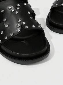 HighSole Mules de Mulher Moda Preta Simples com Tachas de Metal, Sola Grossa de Duas Camadas, Confortável, Adequado para Ir ao Trabalho, Encontros, Festas e Outras Ocasiões