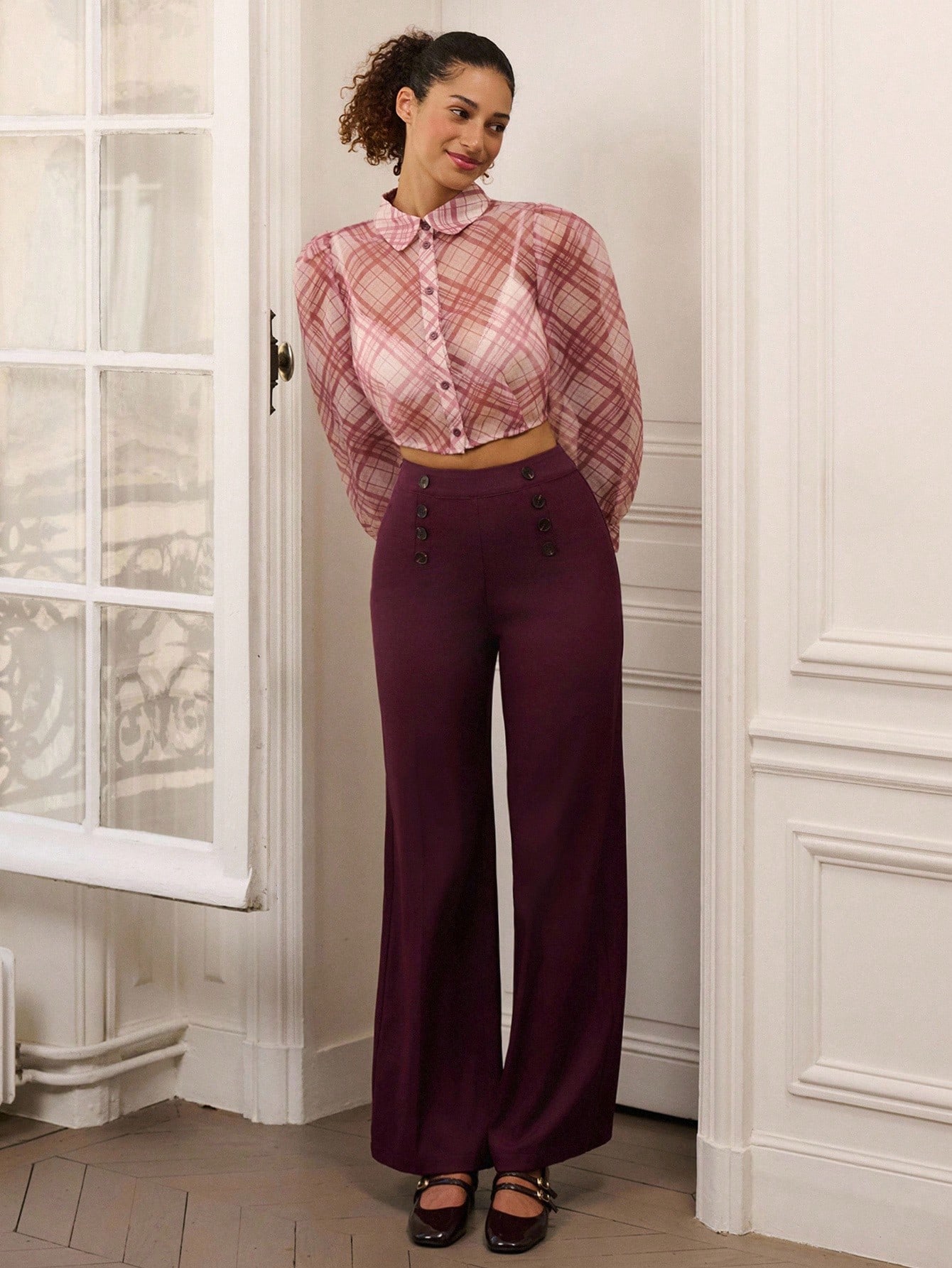 Maßgeschneiderte Weite Hose mit Doppel-Knopfverschluss, Outfit für Lehrer, Business Lässig Hose, Büro Hose