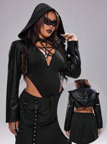 Whyspr Chaquetas informales de talla grande con estilo punk para mujeres - Negro - Ver 1