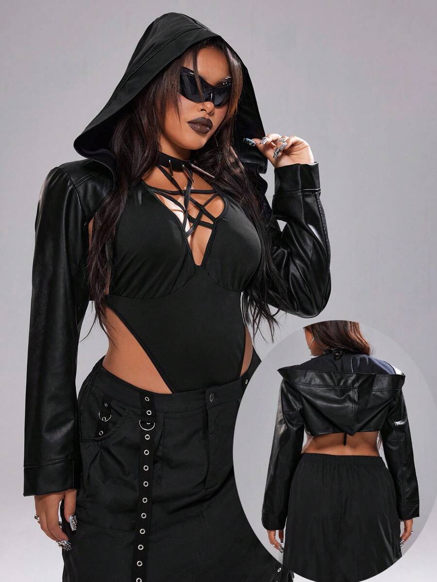Whyspr Chaquetas informales de talla grande con estilo punk para mujeres - Negro - Ver 1