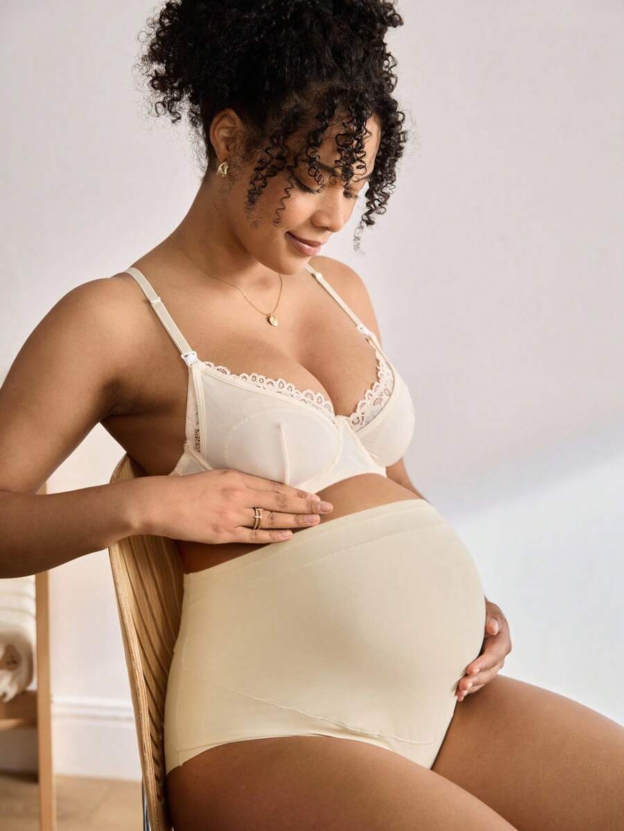 BloomMama Ropa interior de maternidad para uso diario, sin costuras, de alta elasticidad, suave y de cintura alta, color beige - Beis - Ver 1