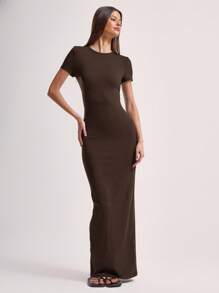 MUSERA Bodycon Maxi Seamless T-Shirt Dress Basic Soft Summer Dress For Women Holiday Ibiza Elegant Spring Vacation - Brown - View 4