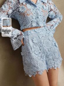 Anewsta Women's White Lace Trim Casual Vacation/Festival Shorts - Blue - View 2