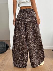 Coolane 女士夏季复古休闲街头服饰外出宽松图案弧形下摆裤豹纹裤工装裤 - 彩色 - 查看 5