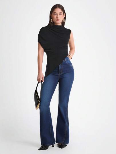 Daynim Calça Denim Cintura Alta Perna Flare