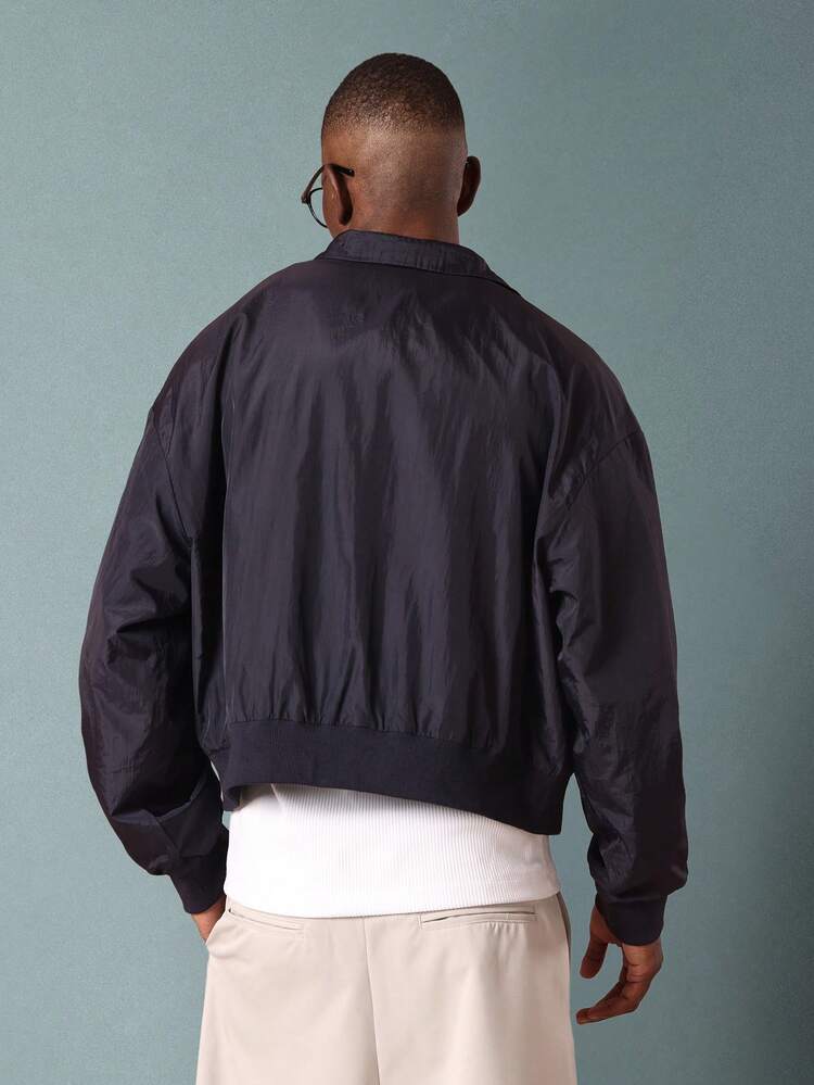 Lightweight Collared Bomber Jacket With Zip Front