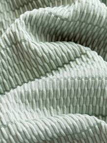 新生儿男/女宝宝绿色纹理柔软舒适提花面料撞色针织柔软polo领短袖半拉链连体短裤，适合度假、居家和外出穿着。 - 薄荷綠 - 查看 6