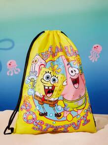 SpongeBob SquarePants | SHEIN 1pc Cartoon Print Drawstring Backpack, Gym Bag, Rucksack, Casual Bag, Travel Bag, Sports Beach Bag, Unisex - Yellow - View 2