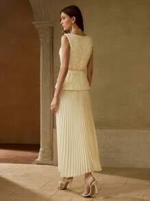 MOTF PREMIUM FAUX PEARL DETAIL PLEATED DRESS - Apricot - View 3