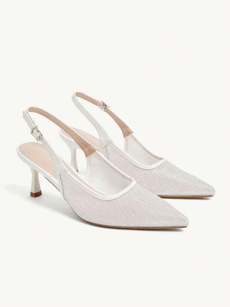 CUCCOO CHICEST Women's Shiny Silver Mesh Fashionable Sexy Elegant Lady Elegant Adjustable Buckle Slip-On Comfortable Daily Commute Party Stiletto High Heel Pumps