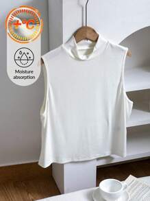 Comfortcana Plus Size Solid Color Self-Heating Ribbed Turtleneck Casual All-Match Vest White Sleeveless Top White Crop Top High Neck Top White Ribbed Top Sleeveless Turtleneck