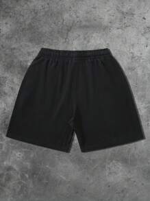 ROMWE MEN Street Life Unisex Rhinestone Spray Painted Design Casual Shorts - Black - View 2