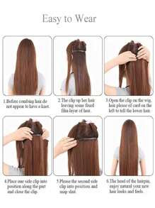 1 件直发夹式接发天然黑色处女真人发顶发片夹式接发纬纱接发夹式接发 - Natural Black - 查看 6