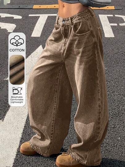 Strévra 复古宽松街头洗水做旧阔腿女式牛仔裤