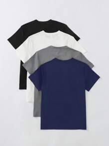 SHEIN Vacaura Áo thun tay ngắn màu trơn dành cho thiếu niên/bé trai, thích hợp mặc hàng ngày, thiết kế màu trơn, cổ tròn cổ điển, mềm mại và thoải mái - Nhiều màu - Xem 2