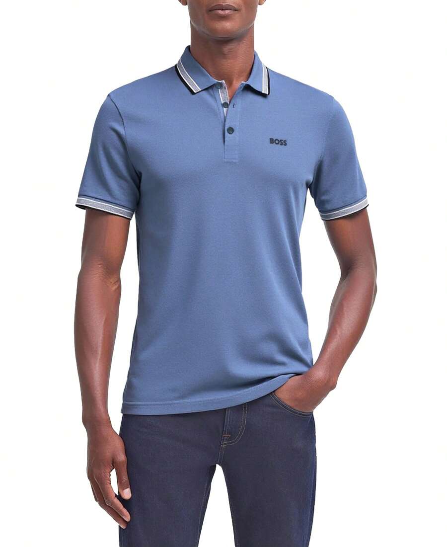 Hugo Boss Camisa polo de manga corta y casual a rayas para hombre - 496 Azul Abierto - Ver 1