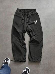 Manfinity Sport Corelite 2pcs/Set Men Graphic Print Short Sleeve Top And Drawstring Waist Long Pants Sport Suit Workout Clothes Running Sets, Black Athletic Set, Gym Outfit Men, Gym Clothes Long, Gym Attire Workout Set Gym Top Fall Breathable - Black - View 4