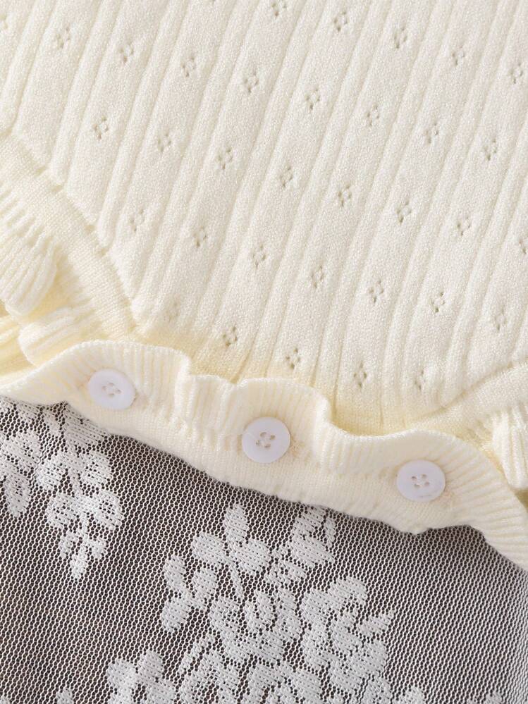 SHEIN Body de suéter para bebé niña, body de punto de manga larga, cómodo y lindo, adecuado para otoño/invierno, color albaricoque, elegante para uso diario, interior, exterior y viajes - Albaricoque - Añade 4