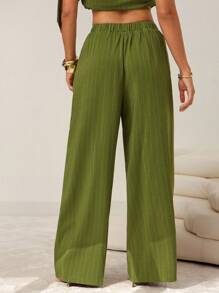 Vixey Stripe Elastic Waistband Wide Leg Pants, Business Casual, Office - Green - View 2