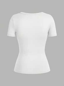 SHEIN EZwear 3pcs Women's Deep V-Neck Tight Casual Short Sleeve Basic Layering Long Sleeve T-Shirt Set, Black/Pink/White, Suitable For Spring/Summer Suitable For Going Out - Multicolor - View 7