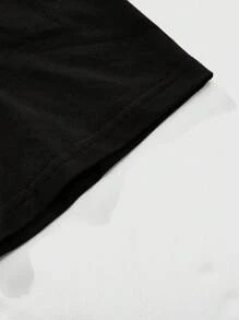 ROMWE MEN Street Life Men's Short Sleeve T-Shirt With Rhinestone English Graphic Print, Summer - Black - View 4