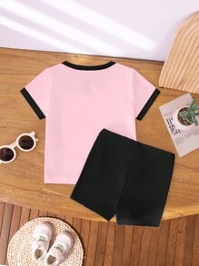 Halloween Girls Casual Fashion Creative Pumpkin Checkerboard Bow Decor Pattern Print Casual Holiday Basic Short Sleeve Top And Bike Shorts 2pcs Set Pumpkin Season Shirt Girls Fall Shirt Halloween Shirt Cute T Shirt Girls Tshirt